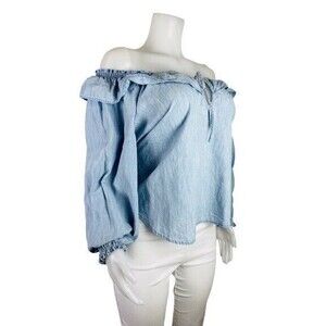 F. Free People Women Top Size XS Blue Blouse Denim Long Sleeves Shirt NWT